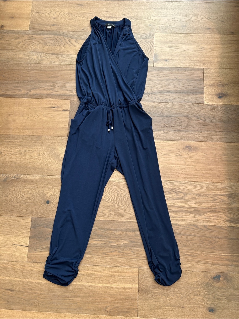 Ariella Navy Sleeveless Wrap-Style Jumpsuit